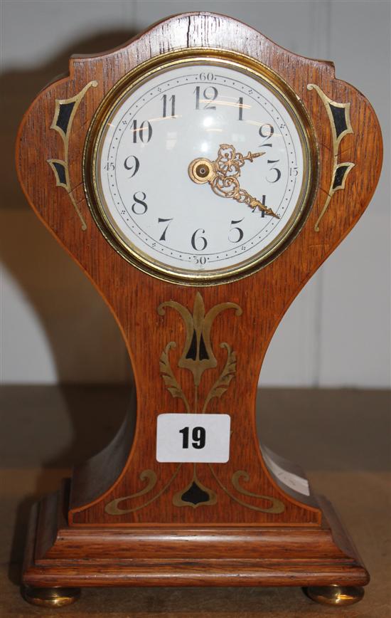 Art Nouveau brass inlaid mahogany mantel clock